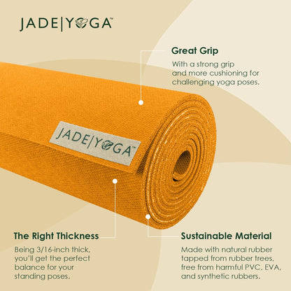 JadeYoga Harmony Yoga Mat, Natural Rubber Home Exercise Mat, Durable & Thick Gym Fitness Mat, Workout Mat For Home, Gym Mat/Stretching Mat, Non-Slip Yoga Mat for Women, Mens Yoga Mat (68", Saffron)