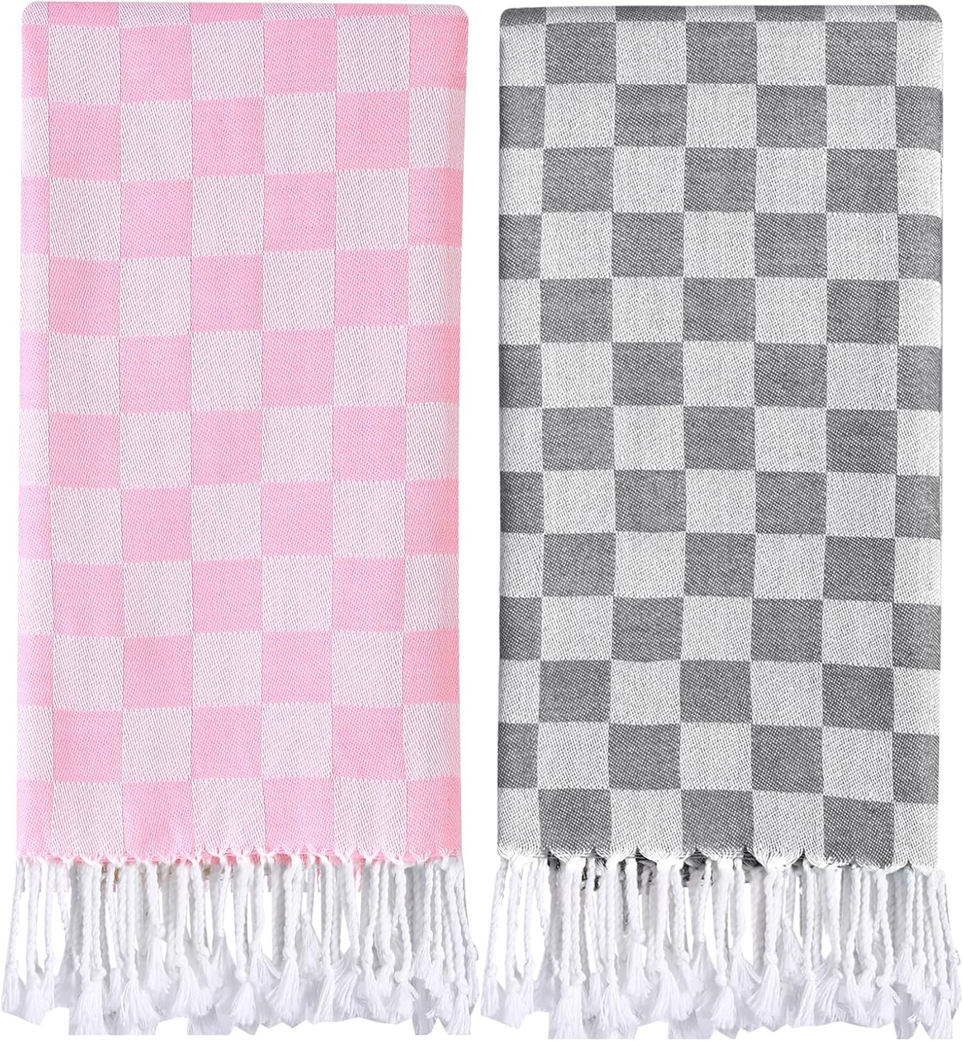 2 Packs Checkered Plaid Yoga Blanket Turkish Towel Extra Large Meditation Supplies Mat Cover Beach Blanket Women Birthday Gift for Mom Wife Sister Girlfriend Mother Adult Friend Husband Son Daughter