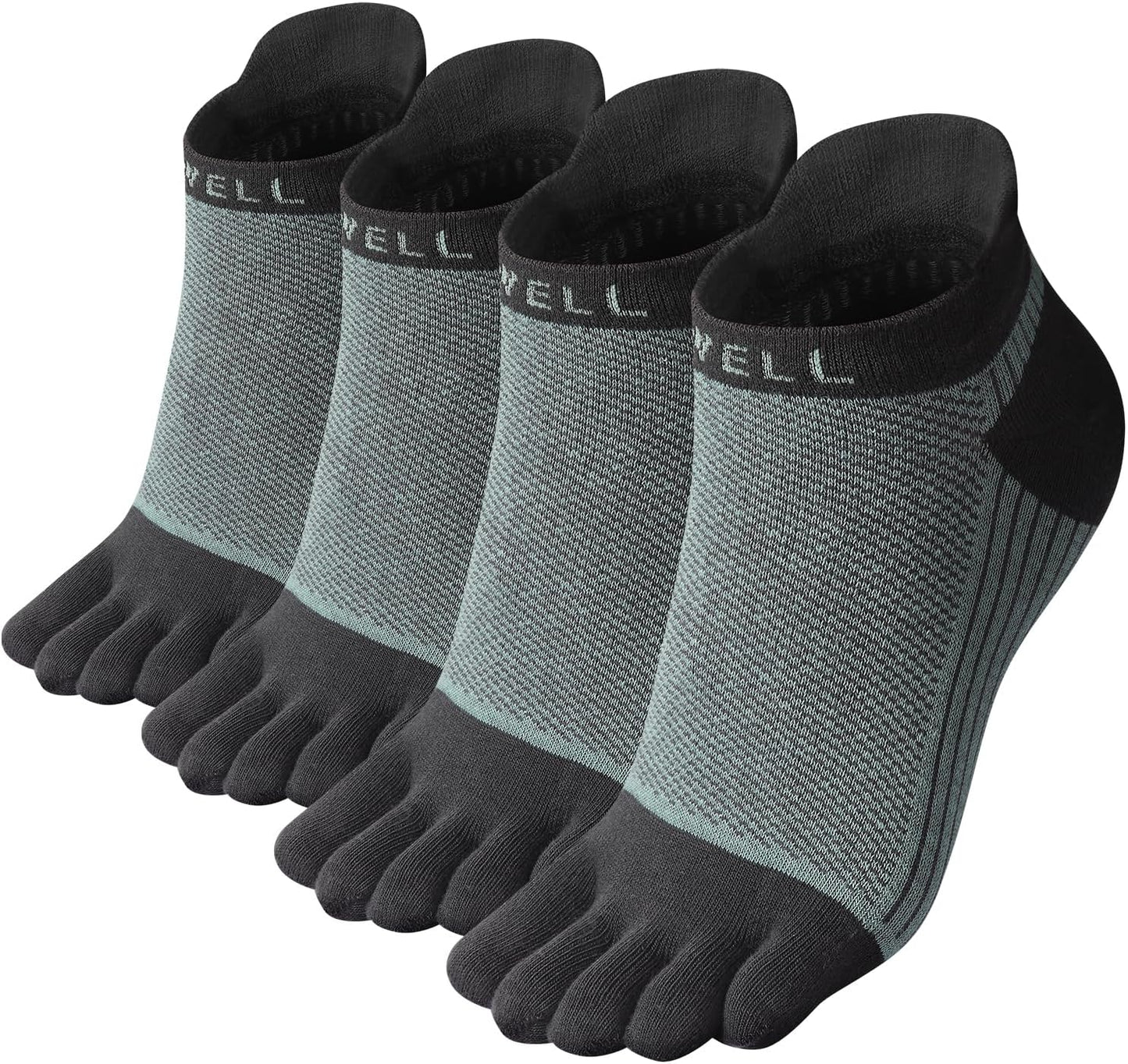 VWELL Cotton Toe Socks Five Finger Socks No Show Crew Athletic Running Socks 4 Pairs,Size 7-11