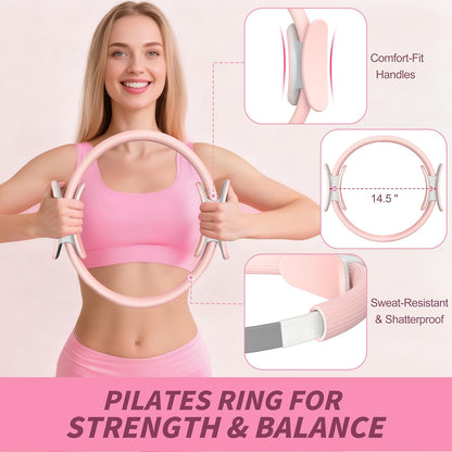 NANATI Pilates Kit, Home Pilates Workout Kit for Women, Pilates Equipment with 14.5" Pilates Ring and Ball, Resistance Bands, Ankle Weights, Sliders & Grip Socks Accessories for Starter Home Workouts