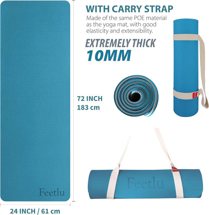 Extra Thick Exercise Yoga Mat with Strap - 2/5 Inch (10MM), Non-Slip Workout Mat for Yoga, Pilates, and Floor Exercises