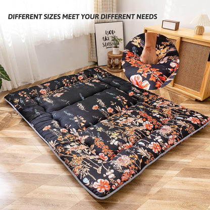 MAXYOYO Bohemian Retro Mattress Boho Floral Japanese Futon Mattress Tatami Floor Mat Foldable Portable Camping, Sleeping Pad, Lounger Couch Bed Full Size
