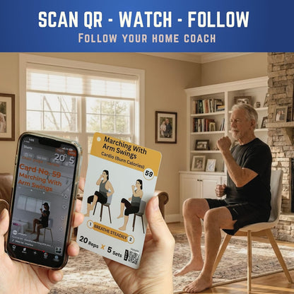 [All-in-One Kit] Chair Yoga for Seniors Over 60: 71 Seated Exercises with Video + 4 Resistance Bands | Large Print Cards for Mobility, Balance, Strength & Weight Loss | Gift for Mom & Dad