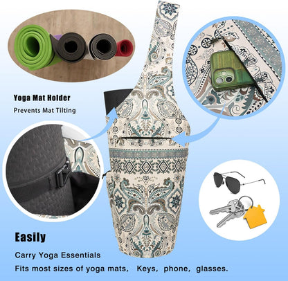 Yoga Mat Bag - Large Opening Long Tote Yoga Mat Carrier Holder Bag with Waterproof Wet Zipper Pocket and Drawstring Water Bottle Pocket - Yoga Bag Fit Most Size Mats