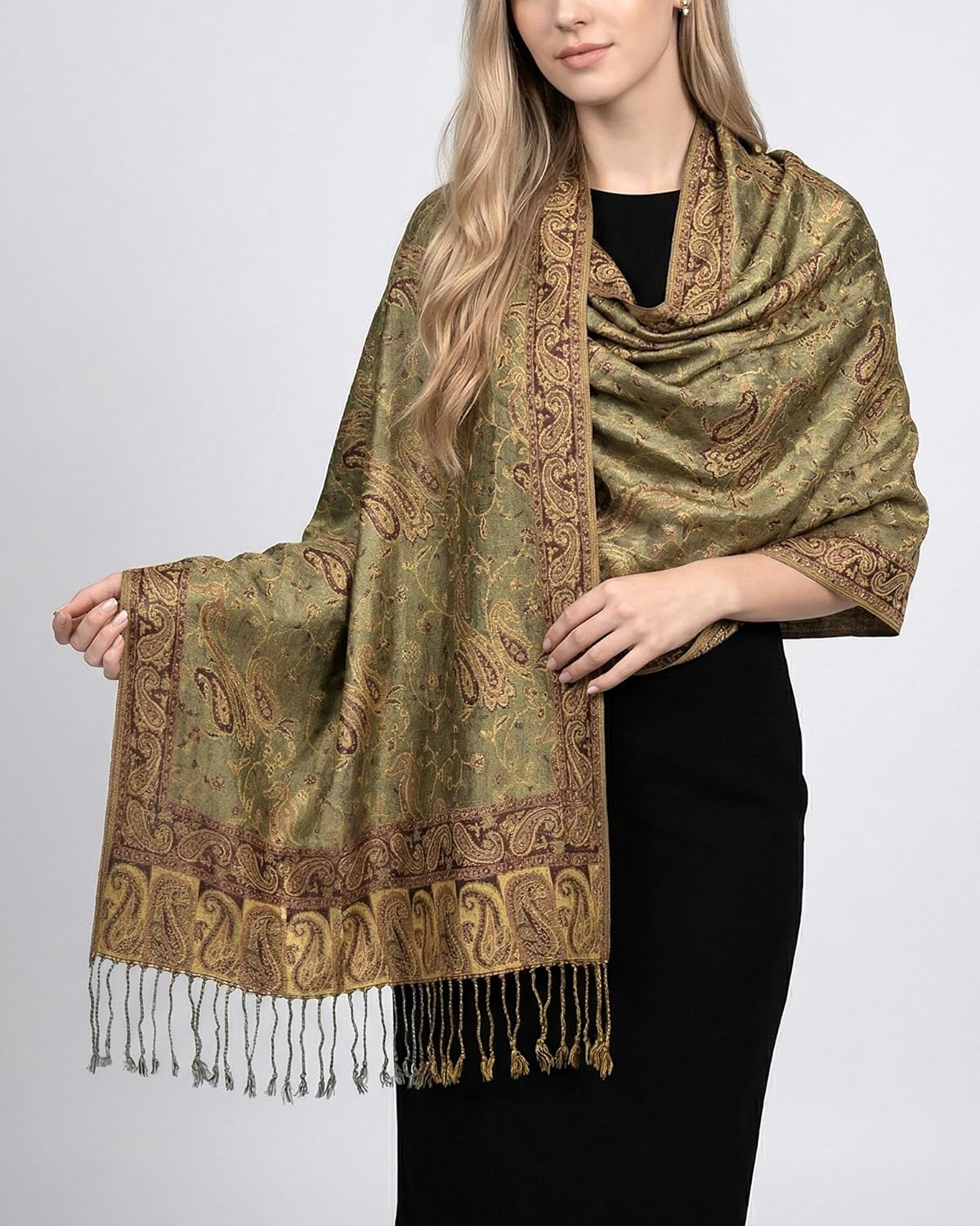 Achillea Reversible Paisley Pashmina Rave Scarf – Exotic Indian Shawls and Wraps for Evening Dresses, Festivals, All Seasons - Colors B