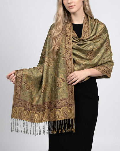 Achillea Reversible Paisley Pashmina Rave Scarf – Exotic Indian Shawls and Wraps for Evening Dresses, Festivals, All Seasons - Colors B
