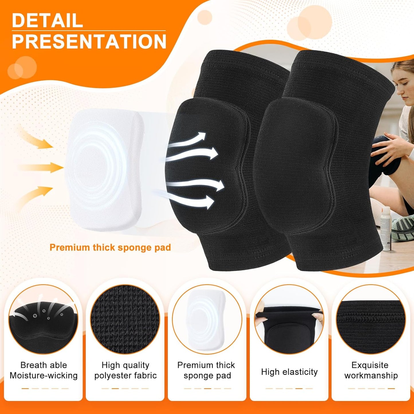 Volleyball Knee Pads for Dancers, Soft Breathable Knee Pads for Girls Women Men Youth Kids Knees Protective, Knee Brace for Volleyball Football Danceing Yoga Tennis Running Cycling Fitness