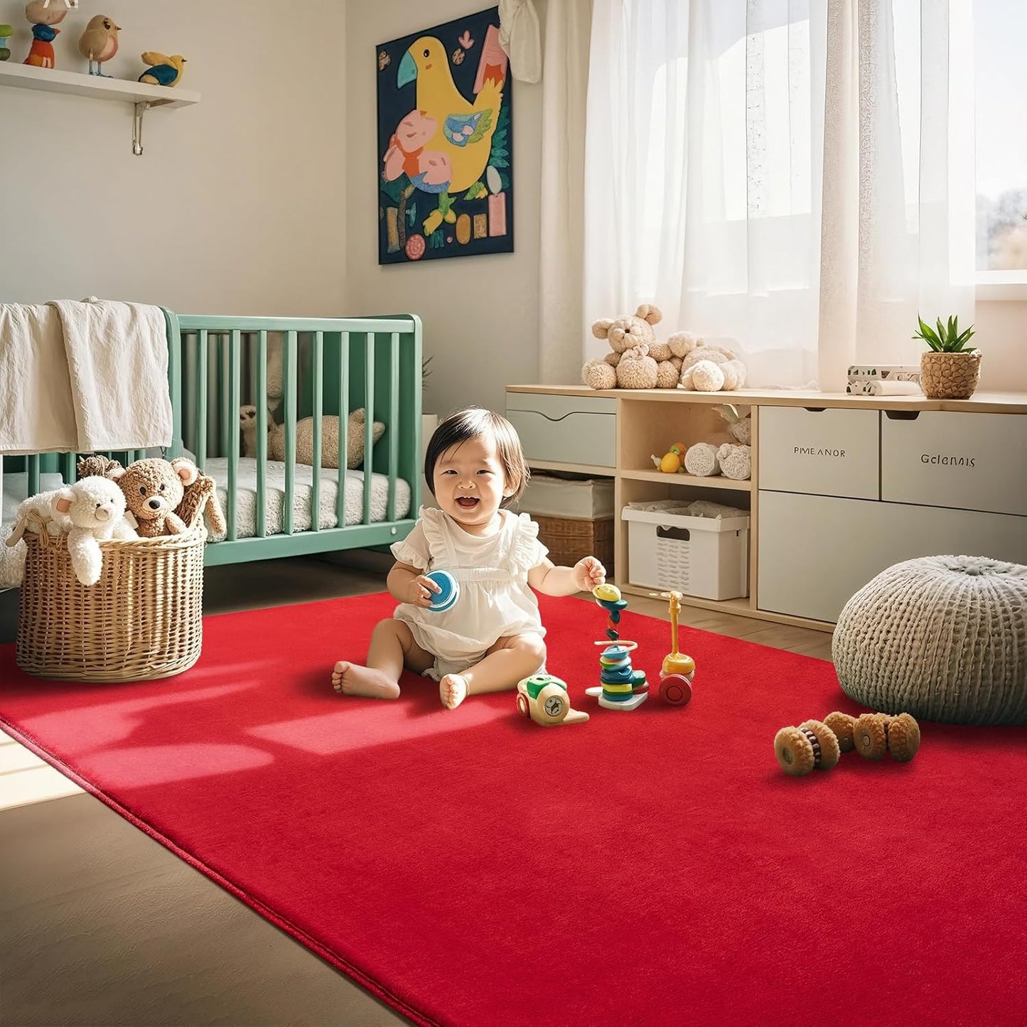 Andecor Shag Living Room Area Rug, 6x9 Cream White Washable Fuzzy Bedroom Rugs, Soft Fluffy Indoor Carpets for Dorm Boys Girls Kids Room Nursery Home Decorations