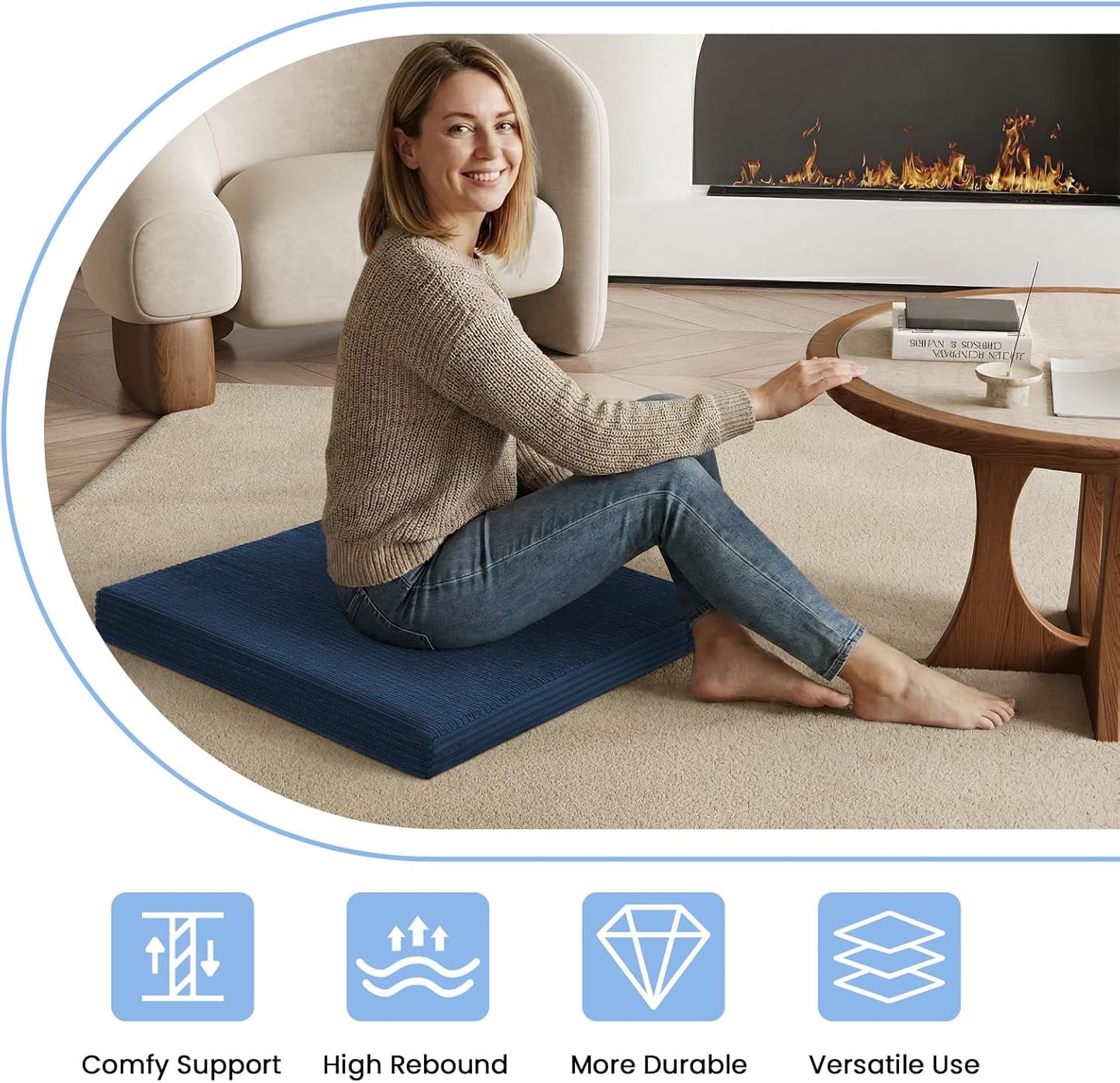 Meditation Cushion Set, Meditation Pillow for Sitting on Floor, Large Yoga Pillow with Knee Support, Washable Zafu Meditation Mat, 3 Shapes Floor Pillow for Adults, Dark Grey