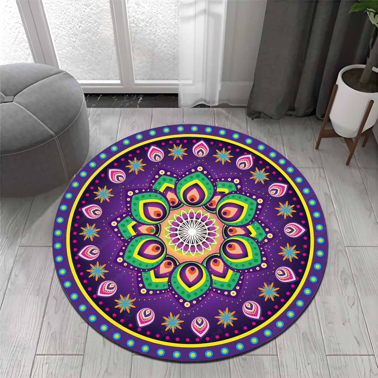Chakra Round Area Rug, Non-Slip Meditation & Yoga Carpet for Living Room, Meditation Round Area Rugs, Modern Circular Bedroom Rug 57
