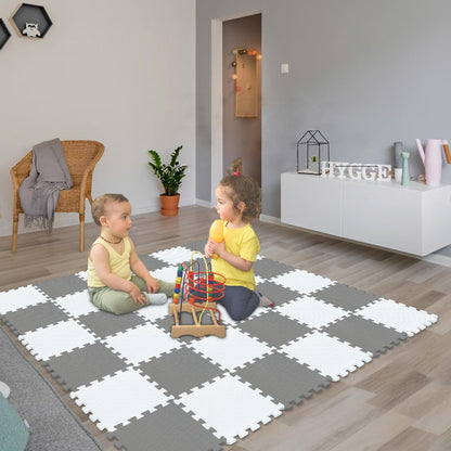 qqpp EVA Rubber 18 Tiles Interlocking Puzzle Foam Floor Mats - Baby Play Mat for Playing | Exercise Mat for Home Workout. White, Pink, Gray. QC-ACLb18N