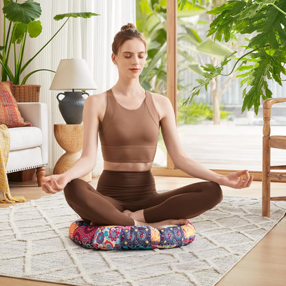 Codi Boho Floor Pillow, Large Meditation Cushion for Adults, Square Pillows Seating for Yoga Living Room Tatami Sitting Home Decor, Memory Foam Added, 22x22 Inch, Multi Patchwork