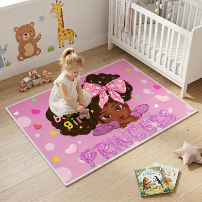Black Girl Area Rug for Bedroom African American Rugs for Room Princess Carpet Kids Rugs for Bedroom African Girls Carpet for Living Room Teen Girls Yoga Mats, Pink, 4'×5'