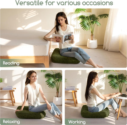 HIGOGOGO Floor Pillow Cushion for Adults, Meditation Cushion Pillow, Blended Corduroy Cover, Large Square Floor Sitting for Tatami Living Room or Yoga, 22x22 Inch, Beige