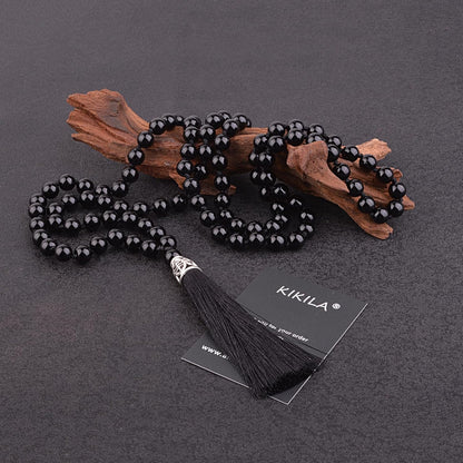 KIKILA Mala Beads 108 Natural Stone GemStones Japamala Yoga Meditation Hand Knotted Beaded Tassel Necklace for Women Men