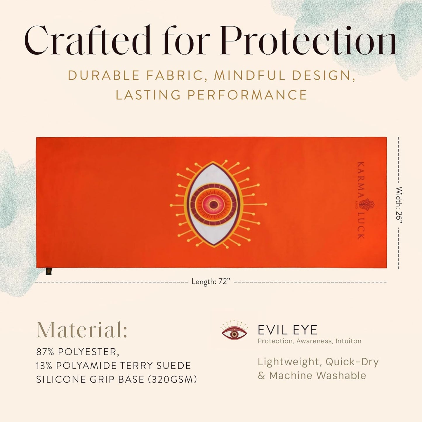 KARMA AND LUCK Radiant Protection Yoga Towel, Absorbent, Non-Slip Hot Yoga Mat Towel, Silicone Grip & Soft Terry Suede for Spiritual Energy Shield & Clarity, 26” x 72”