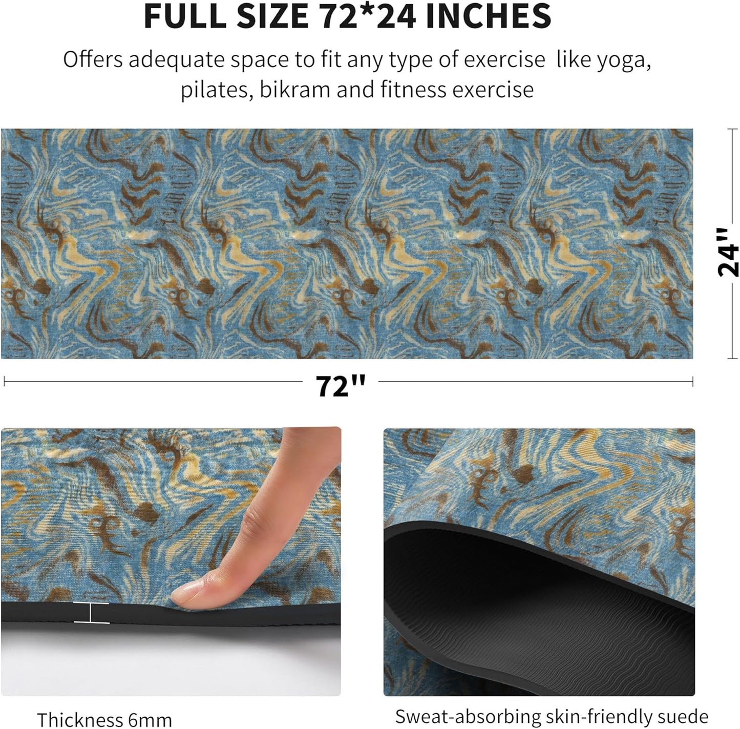 nuveti Yoga Mat Print Extra Thick TPE Non Slip Fitness Exercise Mat with Carrying Bag,72"x24" Extra Thick 6MM Exercise & Workout Mat for Yoga, Pilates Fitness and Floor Exercises - Colors A