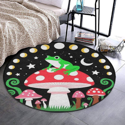 Large Home Decor Mat, Soft Round Yoga Carpet, Non Slip Machine Washable Home Office Circle Rug Gothic Witchy Sun Moon Mushroom Moth