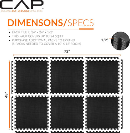 CAP Puzzle Exercise Mats | 1/2” Thick EVA Interlocking Foam Tiles for Home Gym Flooring | Multiple Options
