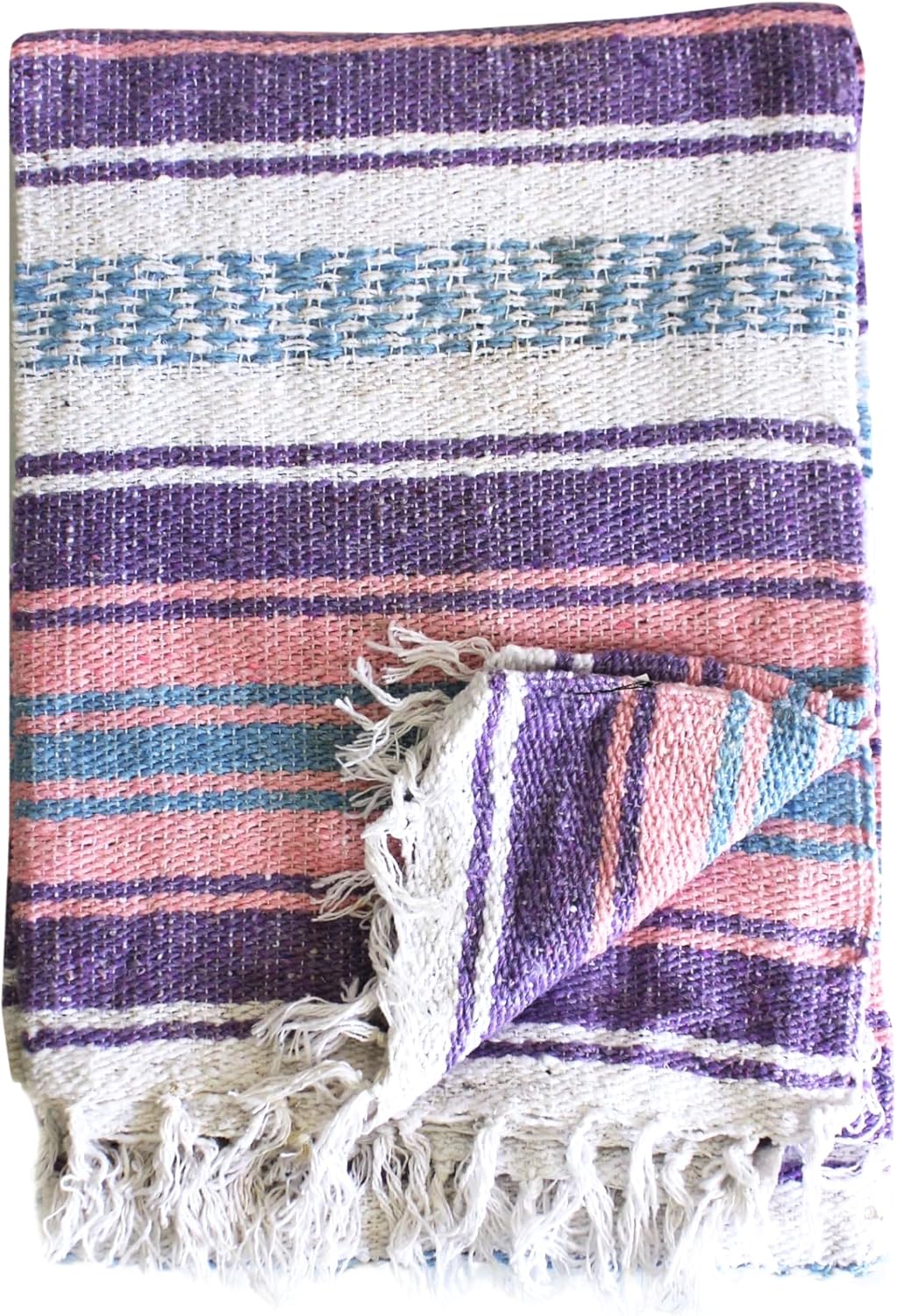 Del Mex Classic Mexican Blanket, Large Authentic Woven Falsa Throw (70"x50"), Artisan Southwest Décor for Beach, Yoga, Outdoors (Lavender)