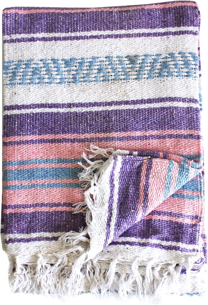 Del Mex Classic Mexican Blanket, Large Authentic Woven Falsa Throw (70"x50"), Artisan Southwest Décor for Beach, Yoga, Outdoors (Lavender)