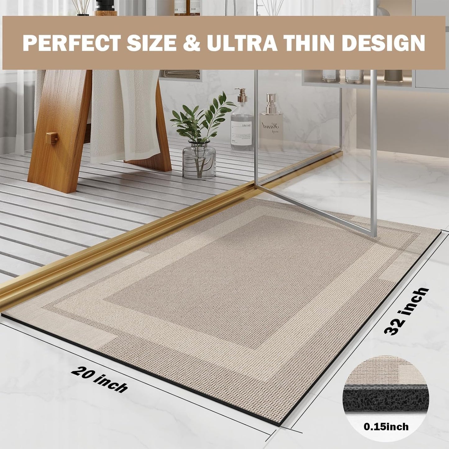 YDKGL Non Slip Long Bath Mat Bathroom Runner, Rubber Backing Ultra Thin Bathroom Rugs Fit Under Door Quick Dry Super Absorbent Washable Bath Rug Shower Mat for Bathtub Sink Floor, Dark Gray 17"x47"
