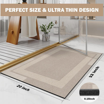 YDKGL Non Slip Long Bath Mat Bathroom Runner, Rubber Backing Ultra Thin Bathroom Rugs Fit Under Door Quick Dry Super Absorbent Washable Bath Rug Shower Mat for Bathtub Sink Floor, Dark Gray 17"x47"