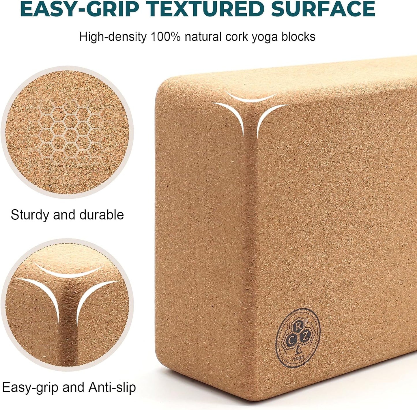 Cork CRZ Yoga Blocks, 2 Pack Natural Cork Blocks, High Density with Non Slip Surface, Eco-Friendly Yoga Accessories and Ideal for Yoga, Pilates,Stretching