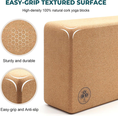 Cork CRZ Yoga Blocks, 2 Pack Natural Cork Blocks, High Density with Non Slip Surface, Eco-Friendly Yoga Accessories and Ideal for Yoga, Pilates,Stretching