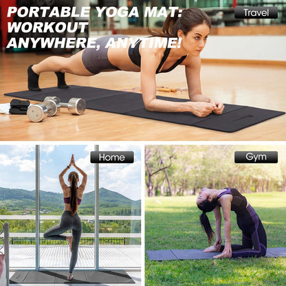 Nuanchu 3 Packs Foldable Yoga Mat Yoga Gift Non-slip Fitness Pilates Mats 6mm Thick with Strap Poe Material 69 x 24 x 0.24" Lightweight Multi-purpose Workout Mats for Exercise Home Travel