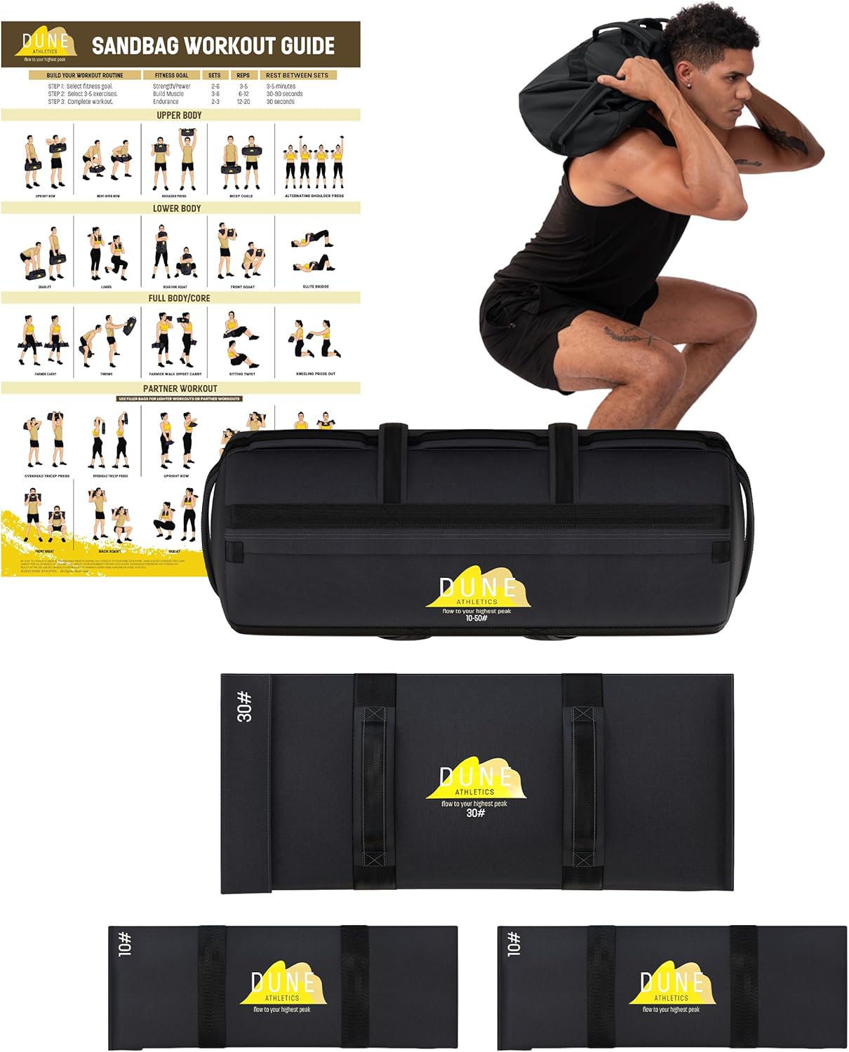 Sandbags for Working Out (Unfilled) - Enhance Your Fitness with Our Workout Sandbag, Versatile & Durable Sand Bags for Weight Training | 10-50 lbs Sand Bag for Exercise – Dark Gray - Guide Included