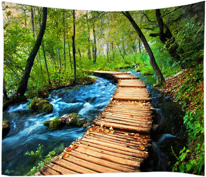 LYFANS Wooden Bridge Water Printing Fabric Tapestry Decorative Wall Art Tablecloth Bed Cover Picnic Carpet Beach Towel Bedroom Dormitory Living Room Multi functional Tapestry 79 x 59 inches