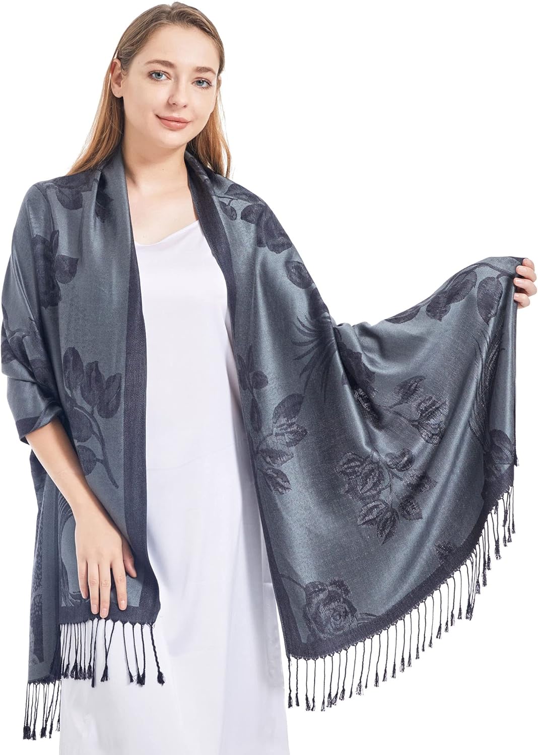 Ciormis Two Tone Silky Paisley Pashmina Shawl Scarf,Soft Women's Rave Jacquard Pashminas Wrap Scarves