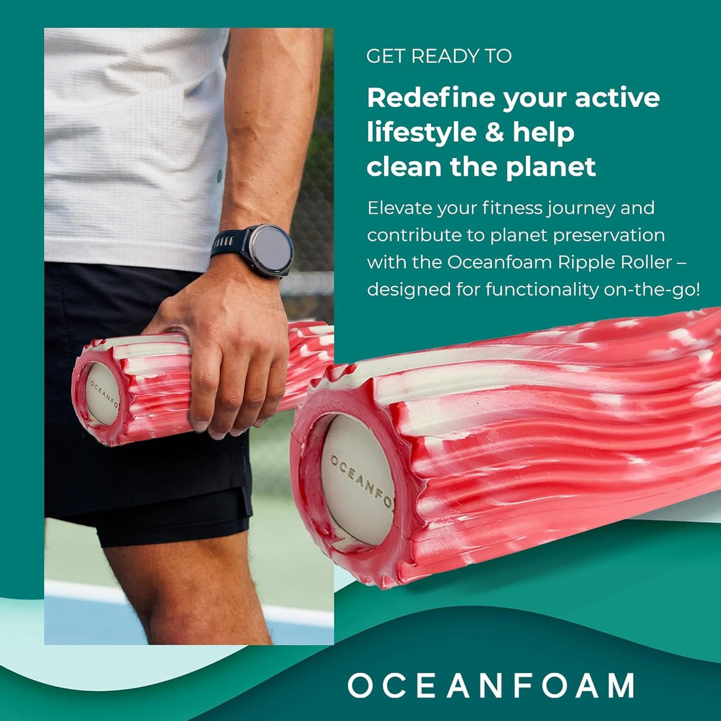 Oceanfoam Ripple Travel Foam Roller (11" x 3.35") Firm Mini Foam Roller for Physical Therapy, Deep Tissue Massage, Back Pain - High Density, Ergonomic Wave Textured - Yoga, Pilates, Exercise (Natural) - Colors A