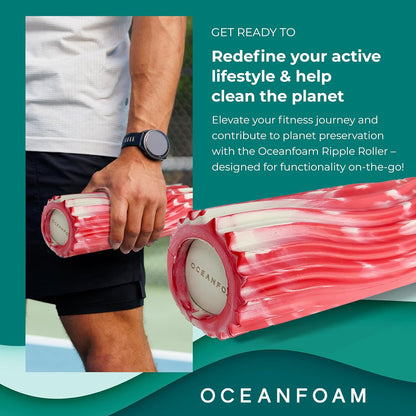 Oceanfoam Ripple Travel Foam Roller (11" x 3.35") Firm Mini Foam Roller for Physical Therapy, Deep Tissue Massage, Back Pain - High Density, Ergonomic Wave Textured - Yoga, Pilates, Exercise (Natural) - Colors A