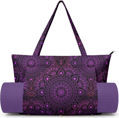 Yoga Bag for Women, Large Canvas Yoga Mat Tote Bag with Yoga Mat Carrier - Large Mat Pocket Fitness Tote for Pilates, Gym, Travel, Office & Beach