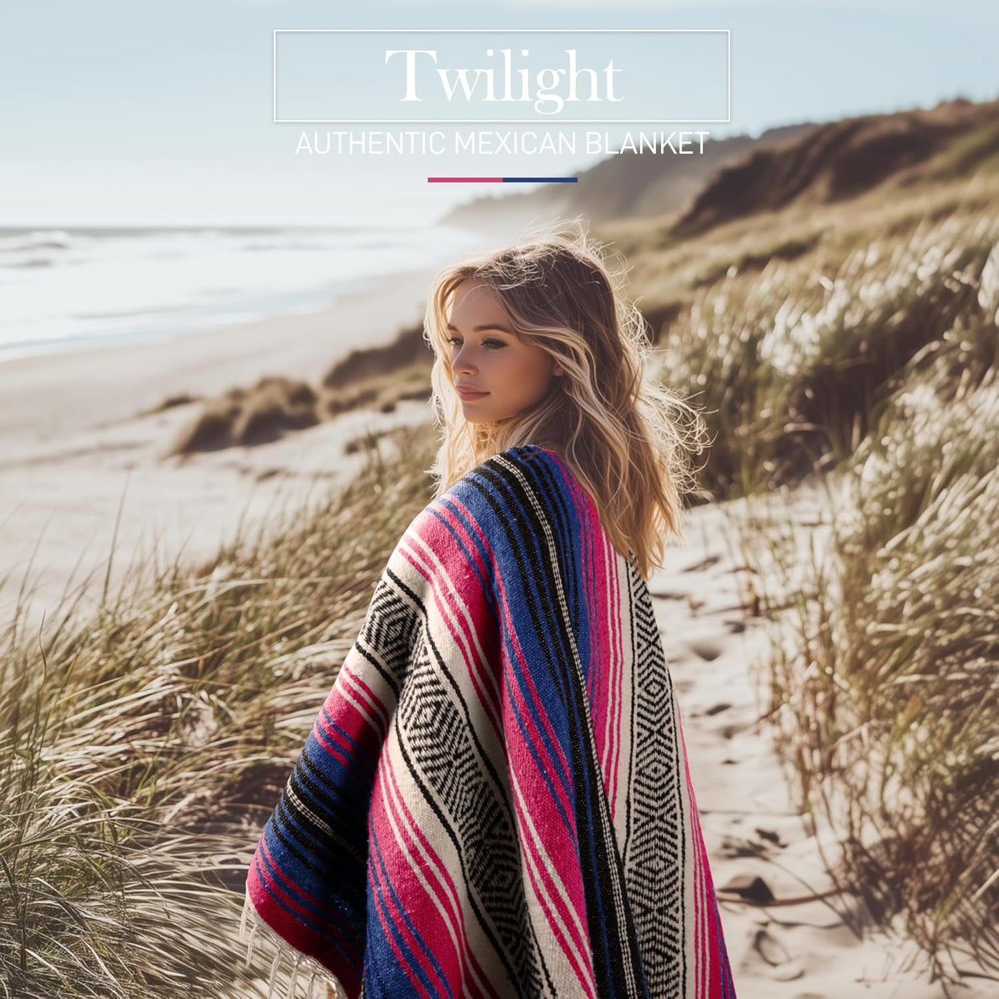 Hydration Nation Authentic Large Handwoven Mexican Blanket - Soft Yoga - Durable Serape - Lightweight Falsa, Beach, Camping, Picnic, Outdoor 70"x50" - Mandarin