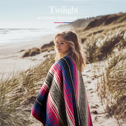 Hydration Nation Authentic Large Handwoven Mexican Blanket - Soft Yoga - Durable Serape - Lightweight Falsa, Beach, Camping, Picnic, Outdoor 70"x50" - Mandarin