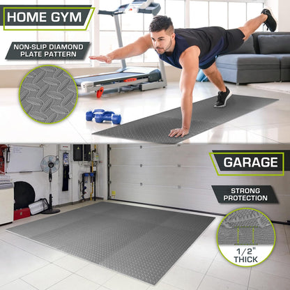 ProsourceFit Exercise Puzzle Mat ½-inch, EVA Interlocking Foam Floor Tiles for Home Gym, Workout Equipment, Kids Play Areas, Black, 24 SQ FT - 6 Tiles