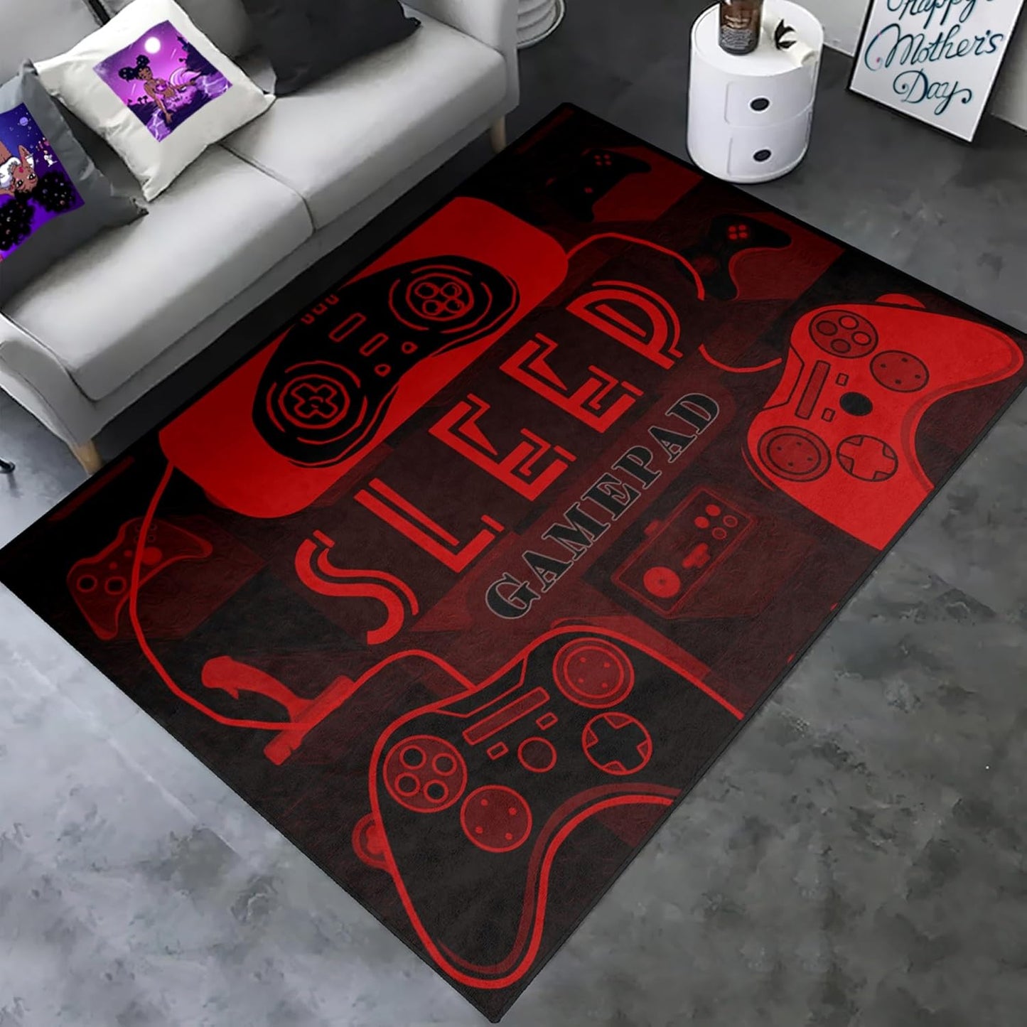 Game Controller Rugs for Bedroom Boys Living Room Gamer Gamepad Red Carpets Floor Mat Player Indoor Mats Gaming Art Design Home Decor Crystal Doormat Yoga Mats 3'x5'