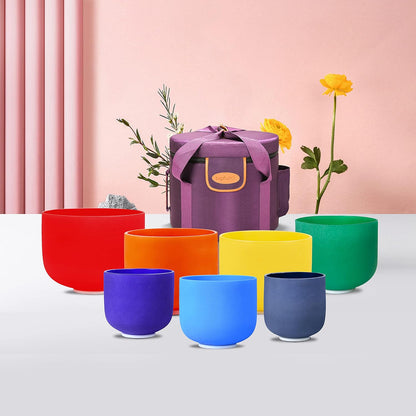 TOPFUND 6-12 inch 432Hz Chakra Set of 7 Crystal Singing Bowls with Heavy Duty Carrying Case and Singing Bowl Mallets
