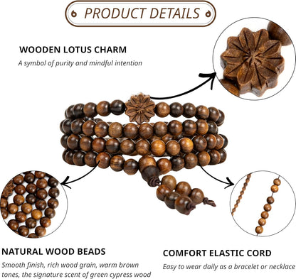 108 Mala Beads Prayer Beads, Wooden Bead Bracelet, Meditation Accessories, Bead Bracelet Men, Natural Wood Bead Chain