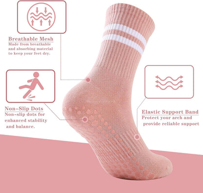 loudashuaiqi Grip Pilates Socks Non Slip Athletic Yoga Socks with Grips for Women Grippy socks for Hospital Workout Barre