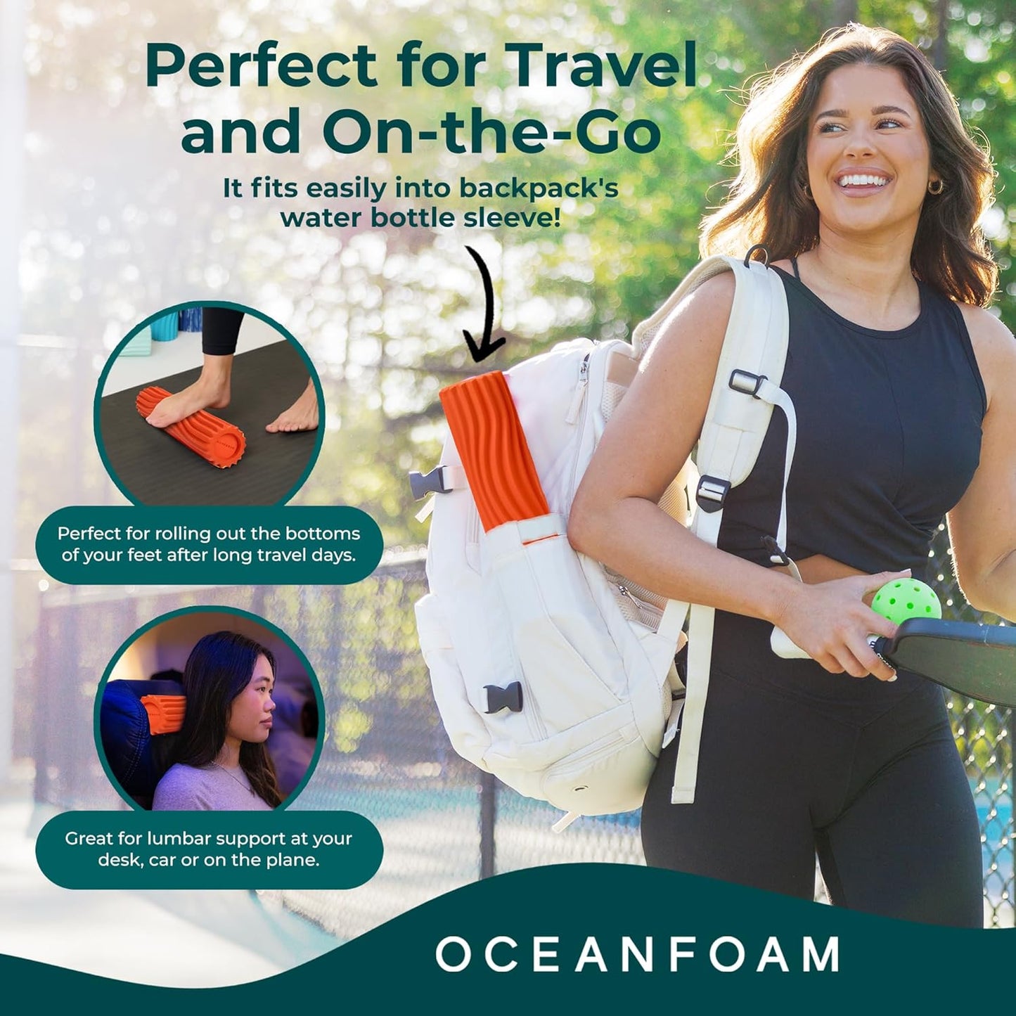 Oceanfoam Ripple Travel Foam Roller (11" x 3.35") Firm Mini Foam Roller for Physical Therapy, Deep Tissue Massage, Back Pain - High Density, Ergonomic Wave Textured - Yoga, Pilates, Exercise (Natural) - Colors B