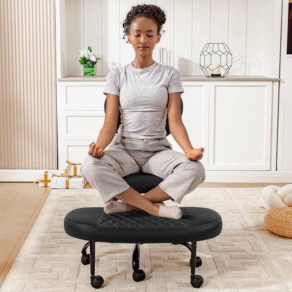 AtHope Ergonomic Cross Legged Office Chair with Wheels - Adjustable Height for Meditation, ADHD Desk & Yoga - Wide Criss Cross Design with Lumbar Support, Kneeling Chair - Black