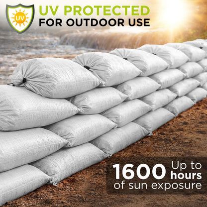 Heavy Duty Sand Bags Pack of 3, White Empty Sandbags with Built-In Ties, Woven Polypropylene UV Protection 1600 Hours, Fillable Sand Bags for Flood Control, Weight, 10x14 inches, 15 Pounds Volume