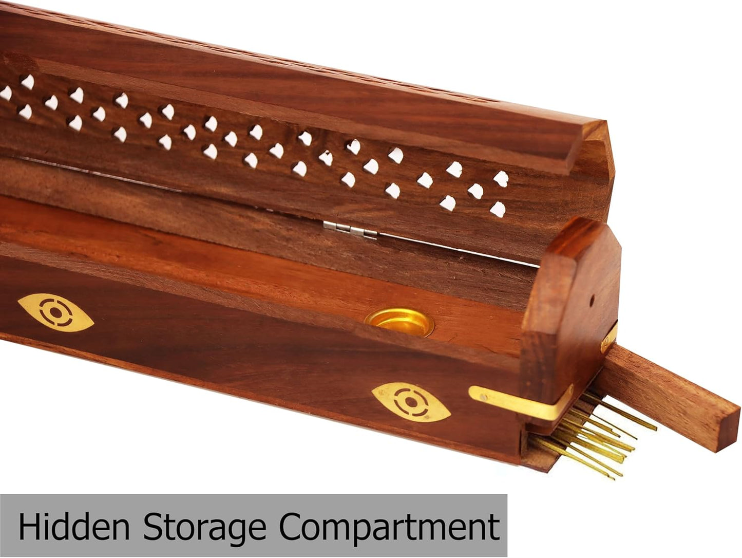 Sheesham Wood Incense Burner Holder - Set of 2 Coffin Style Sun Moon Inlay Handmade Aromatherapy Room Freshener Fragrance Cone Incense Stick Burner Ash Catcher - Zen Home Gift - 12x2x2 - COTTON CRAFT
