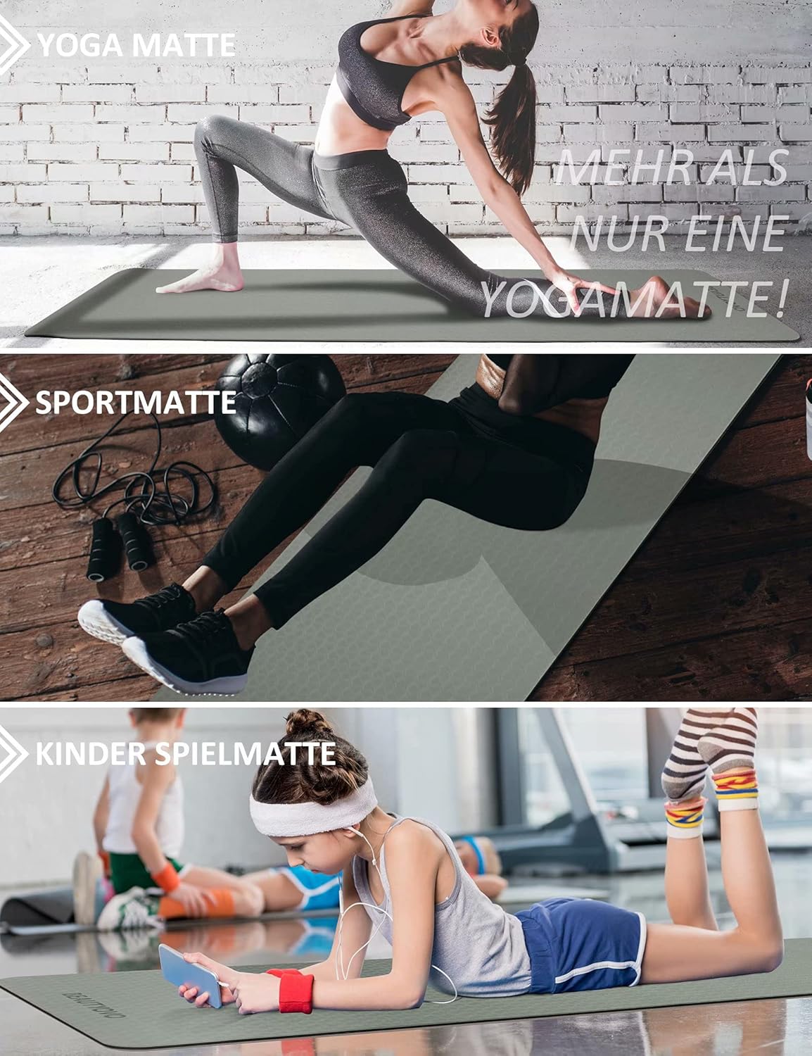 Yoga Mat with Strap, 1/3 Inch Extra Thick Yoga Mat Double-sided Non Slip, Professional TPE Yoga Mats for Women Men, Workout Mat for Yoga, Pilates and Floor Exercises