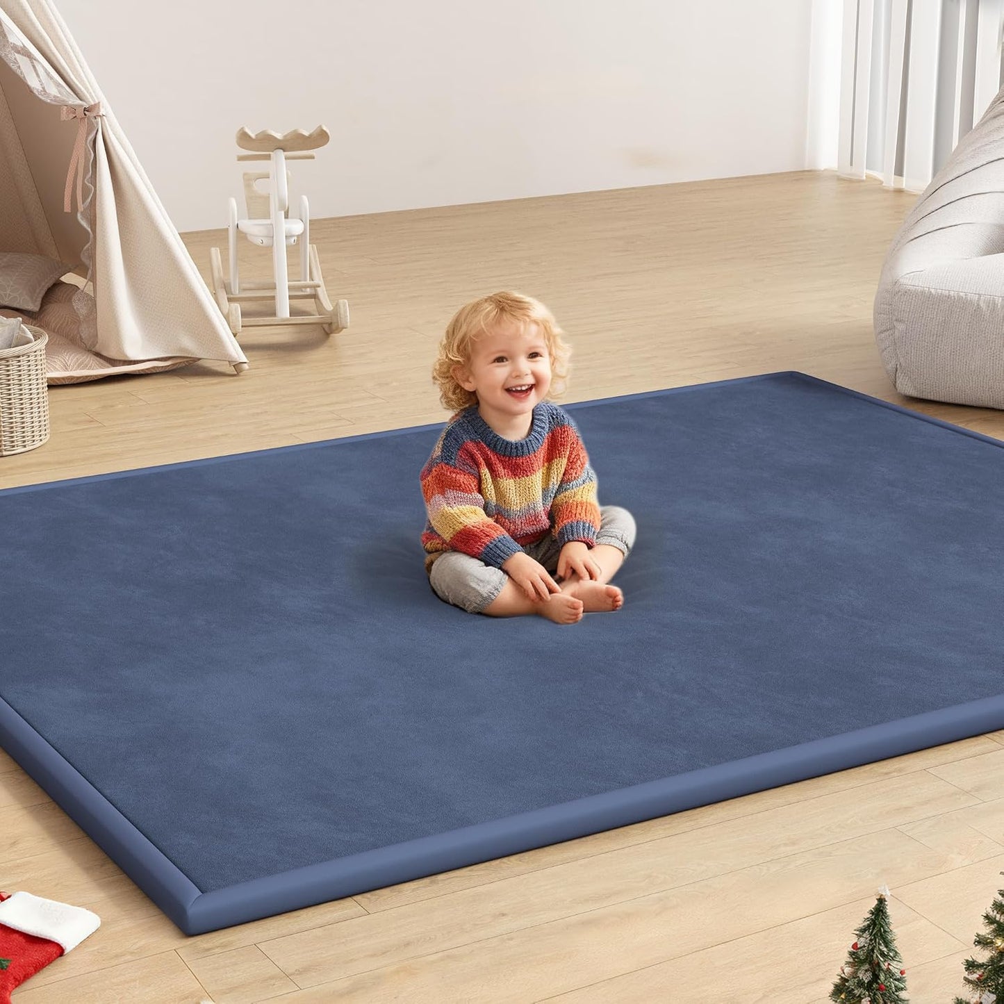 Baby Play Mat for Floor, 1.3'' Thick Memory Foam Tummy Time Mat - Super Soft Coral Velvet Nursery Rug with Non-Slip Backing, Crawling Rug for Toddlers/Infants, Yoga & Tatami Use, Oatmeal, 79''x 118''