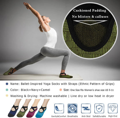 Ozaiic Pilates Socks for Women Non Slip Grip, Yoga Socks with Grippers for Barre, Hospital, Ballet, Dance, Barefoot Workout